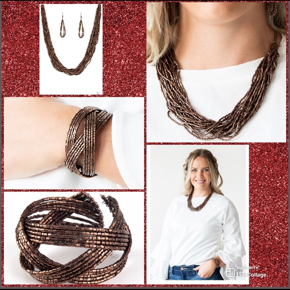 Copper seed bead necklace set - Picture 4 of 4